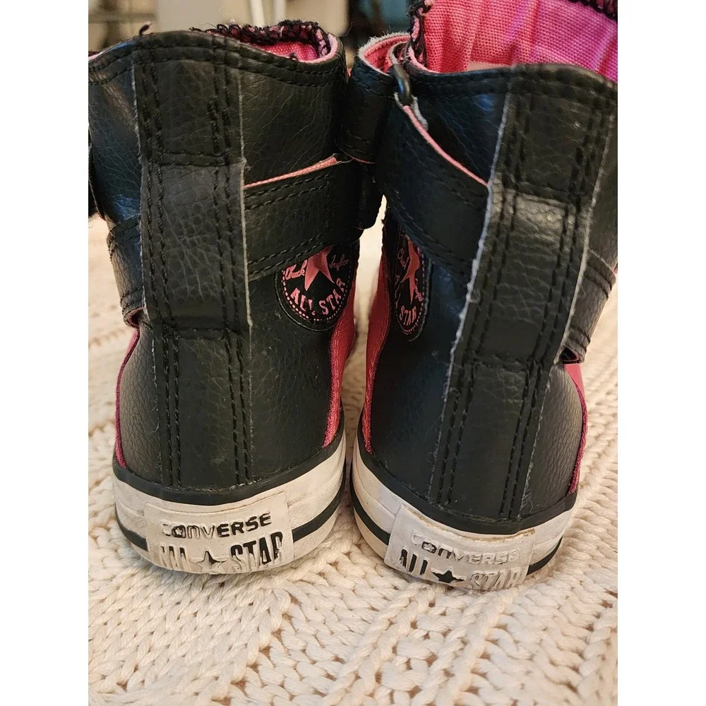 Converse Chuck Taylor All Star Brea Hi Pink Black Leather Shoes Kids Size 13